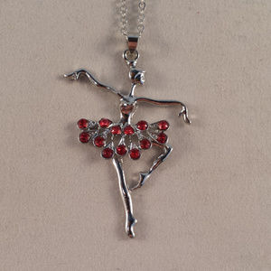 Silver Ballerina Dancer Red Crystal Gemstone Pendant Necklace Gorgeous Gift